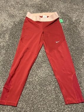 Nike Girls' Red Leggings with Light Pink Waistband